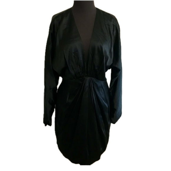 rag & bone Black Silk Satin "Eloise" Gathered Ruched V Front Mini Dress - Picture 5 of 14